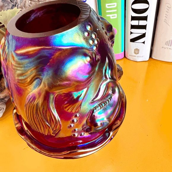 Vinage Fenton Atlantis Koi Fish Red Carnival Glass Signed and Sticker - Picture 6 of 7